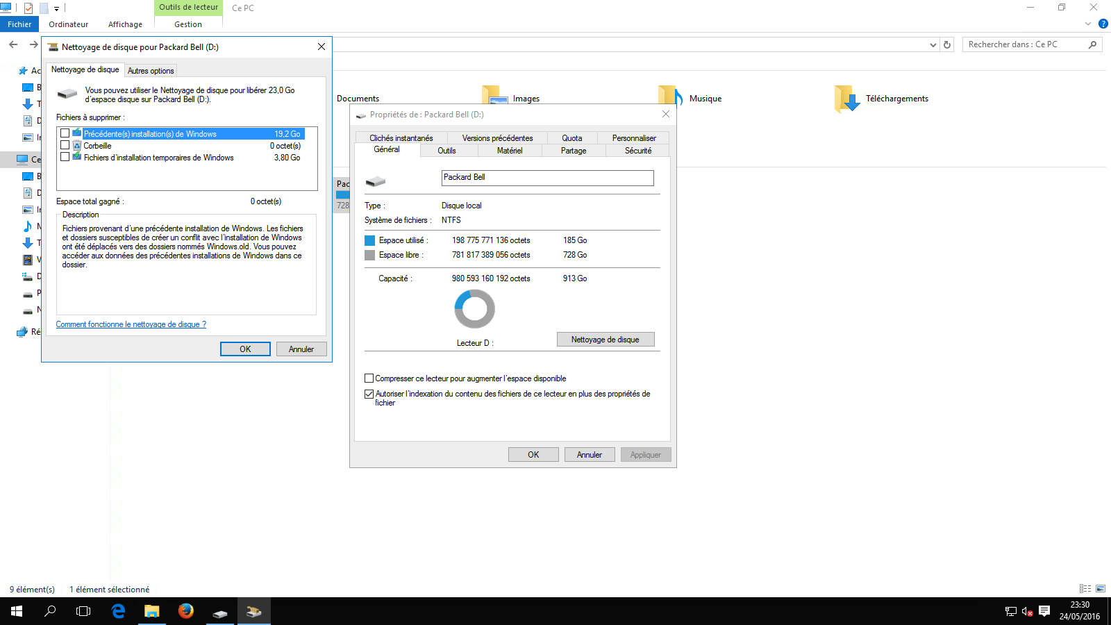 Espace disque utilisé
