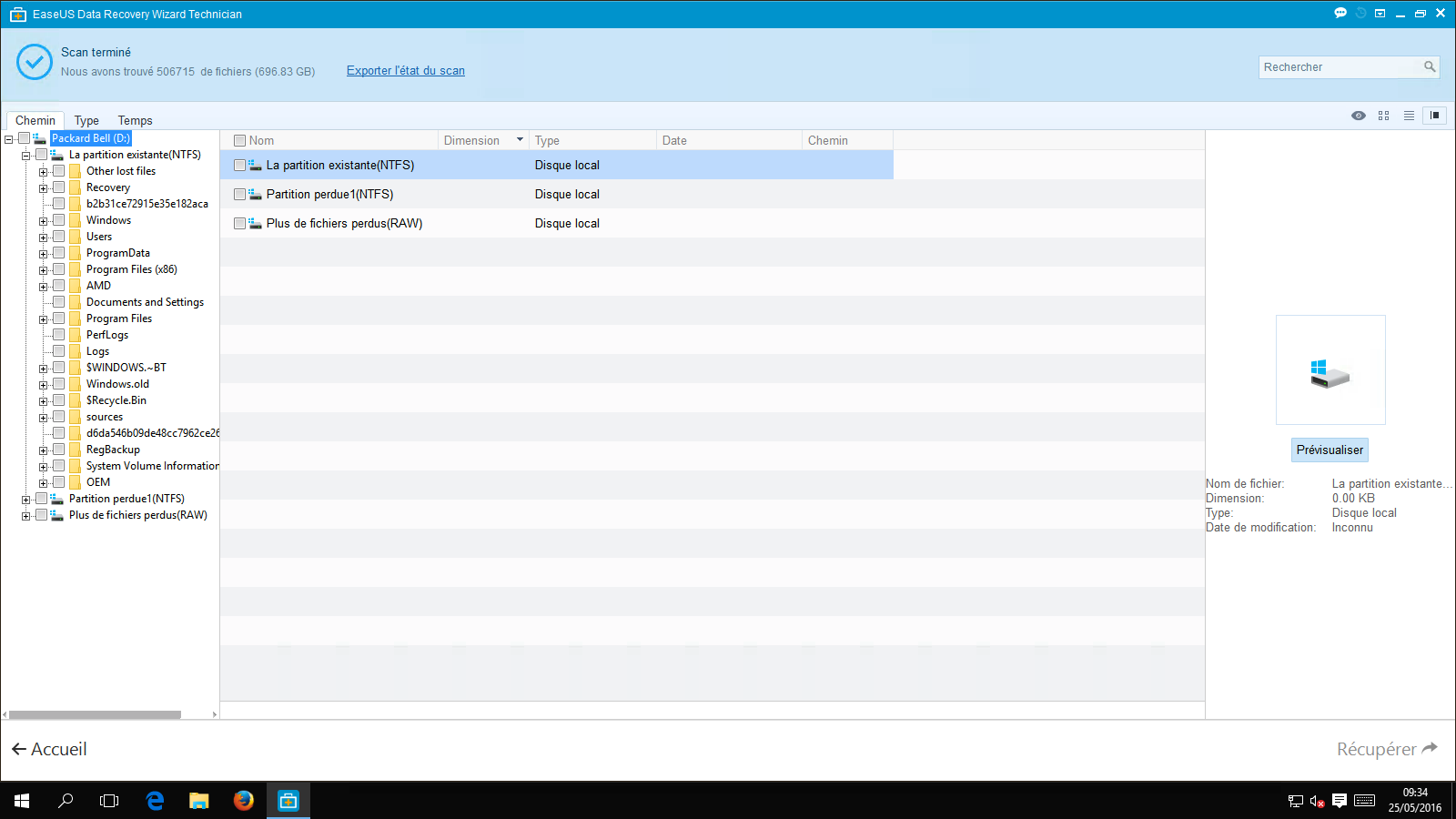 Résultats EaseUS DRWT