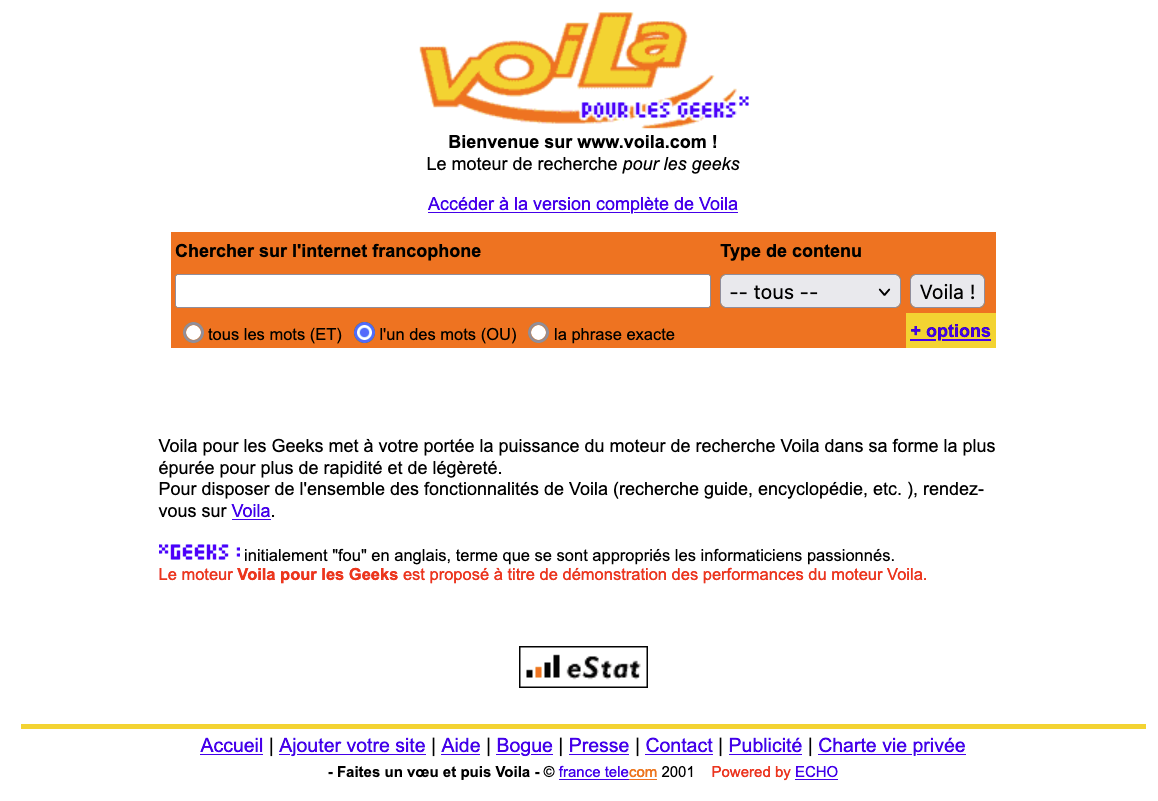 Salon de discussion voilà.net - interface des années 2000