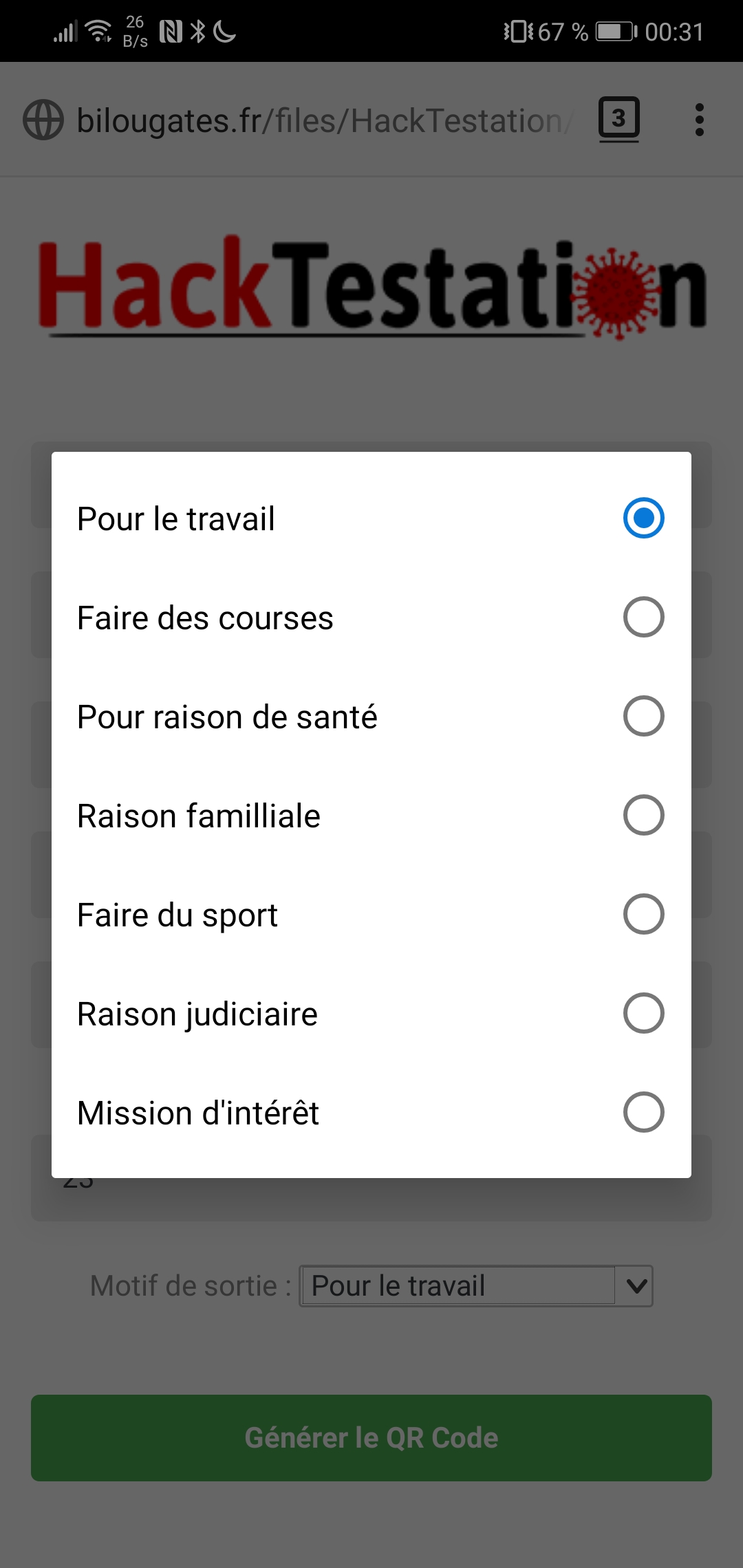 Interface du générateur HackTestation